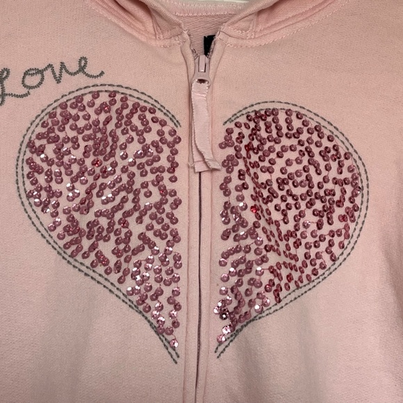 Gap Girls Pink Sequin Love Heart Zip -Up Hoodie XXL 14-16 - Picture 2 of 2